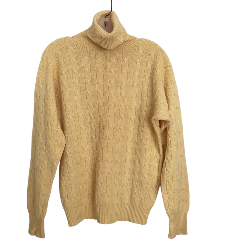 Ralph Lauren Blue Label Cashmere Yellow Cable Turtleneck Sweater Size M